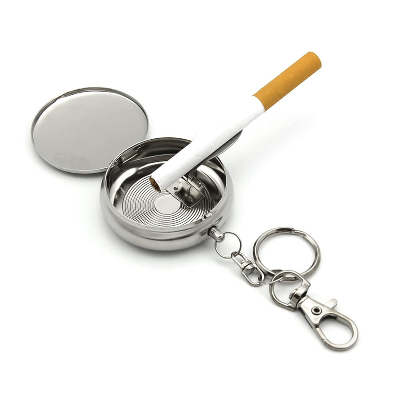 VARIEGA Mini Pocket Stainless Steel Ashtray with Keyring - Portable,Sleek, Compact & Stylish Accessory for Effortless Convenience (1pc)