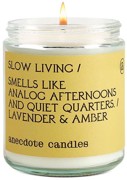 Anecdote Candles 'Slow Living' Coconut Soy Wax Candle | Premium Hand Poured & Long Burning | Lavender & Amber Scent | Phthalate-Free | for Home, Office, Gift - 7.8 Oz