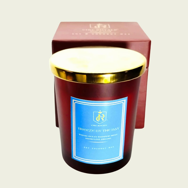 Cire Royale| Luxury Scented Candle with Golden Lid| 100% Soy & Coconut Wax Blend| Large 200gms Breeze by The Bay - Where Ocean Whispers Meet Shoreline Dreams