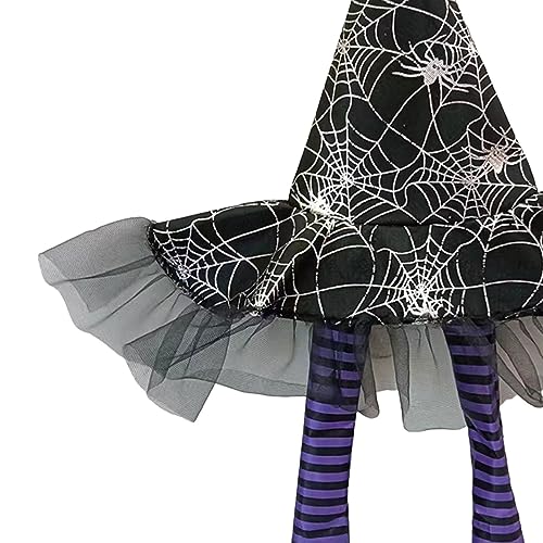 SAZ DEKOR Witch Legs Hat Hanging Sign Horror Party Ornament for Mantel Parties Bedroom Violet