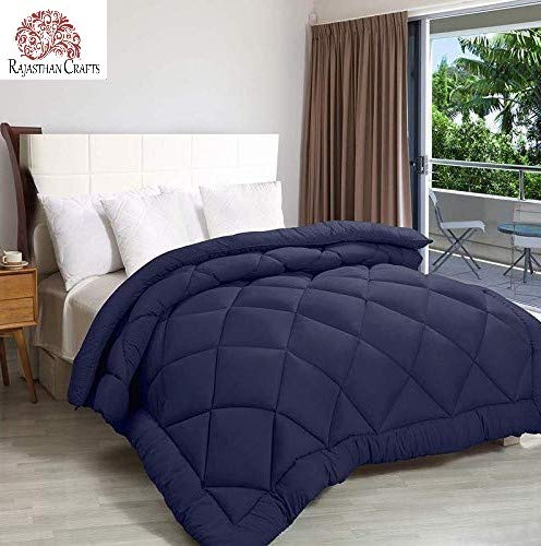 Homespun Microfiber Heavy Winter Double Bed Quilt (Navy Blue, 90x100 Inch)