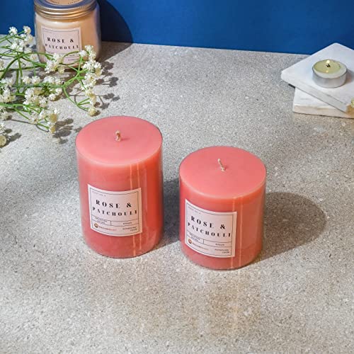 The Decor Mart Rose & Patchouli Pillar Candles Set of 2