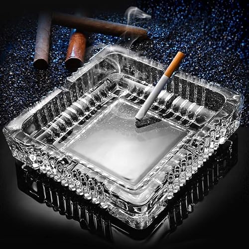 PRODIGENT Square Glass Misti Crystal Quality Cigar Cigarette Ashtray Round Tabletop for Home Office Indoor Outdoor Home Decor