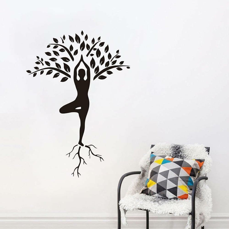 GADGETS WRAP Home Decor Women Yoga Posture Wall Sticker Yoga Life Tree Removable Decor Stickers for Yoga Studio Namaste Wall Decal