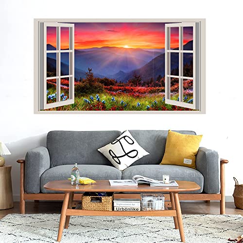 GADGETS WRAP Printed Wall Decal Sticker Fake Window Style Decal (90cm x 50cm) - Smoky Mountains Sunset