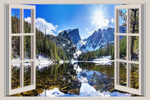 JVERF - JZZA24377 Mountains Forests Scenery Lake Sun| Self-Adhesive Open Window Wall Sticker