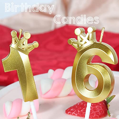 18th Birthday Candles for Cake, Number 18 Gold Candles with Crown, 3D Design Birthday Cake Topper for Boy Girl Women Men Birthday Party Wedding Anniversary Celebration Decorations Supplies