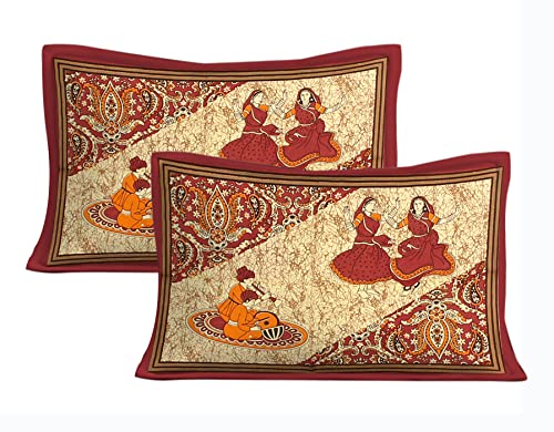 The Trendy Mart Cotton Double Bedsheet Jaipuri/Sanganeri Printed Bedsheets with Pillow Cover, Dandiya Ras