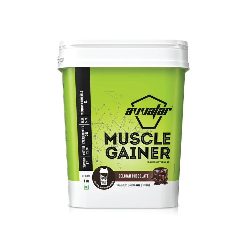 AVVATAR MUSCLE GAINER Powder |Pack of 4Kg | Belgian Chocolate Flavour | Made with 100% Fresh Cow's Milk