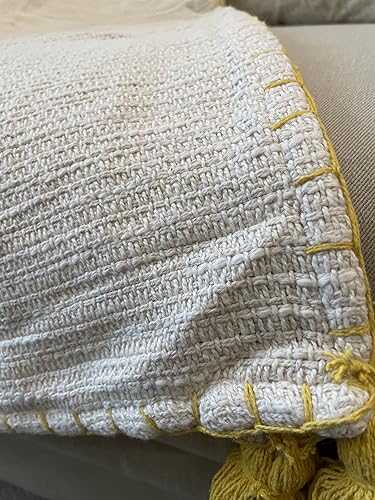 Tangerine casa Handmade Luxury Throw Blanket with Fringes for Sofa, Bed, Couch Polyester, Feels Soft and Warm, Vibrant and Attractive Appearance Natural Yellow Blanket Stitch50*60 Inches