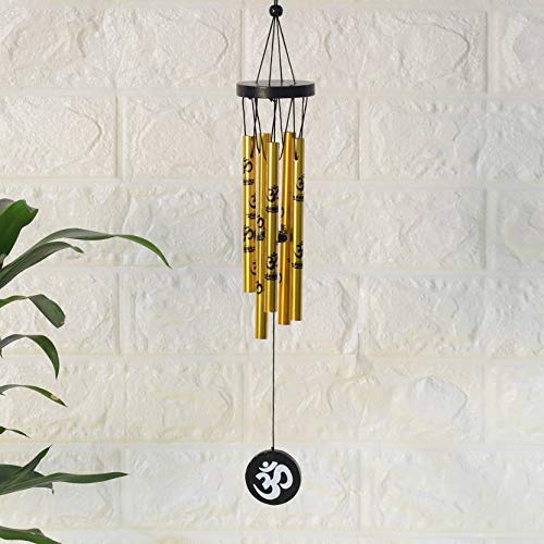 9tees Mart Vastoo Fengshui Om Wind Chime Good Sound Effect for Good Luck Health Wealth Prosperity and Happiness Aluminium Windchime (24 inch, Gold, Black)