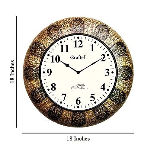 Craftel Brass Analog Clock English Number Wall Clock for Living Room Home (Antique Gold) 18 Inches