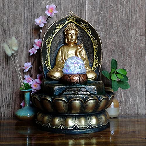 ATORSE® Buddha Statue Water Fountain Lucky Decoration for Table Living Room Golden