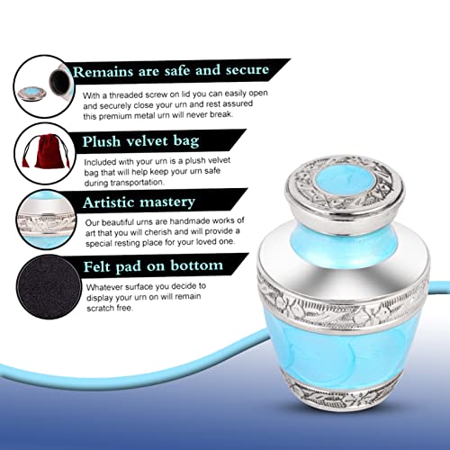 THE ASCENT MEMORIAL Azure Blue Small Urns for Human Ashes - Small Keepsake Box with Velvet Carry Bag and Funnel - Mini Urns Small for Human Ashes (Small S1, Azure Blue)