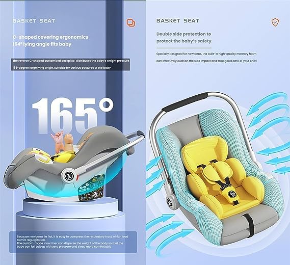 StarAndDaisy 5 in 1 Carry Cot for New Born Baby Girl & Boy 0 to 15 Months, Multipurpose, 3 Point Safety Harness, Weight Capacity Upto 0 to 13Kg.. (CC-Yellow)