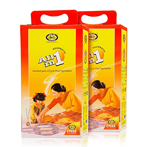 Cycle Pure All in One Assorted Incense Sticks || 8 Assorted Agarbathi Packets || in a Pack of 2 boxes (191 Nos per pack) / Floral, Woody, Masala, Fruity, Natural Fragrance