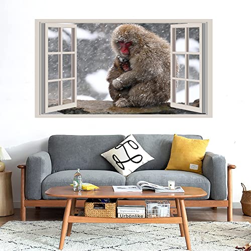 GADGETS WRAP Printed Wall Decal Sticker Fake Window Style Decal (90cm x 50cm) - Winter Monkey