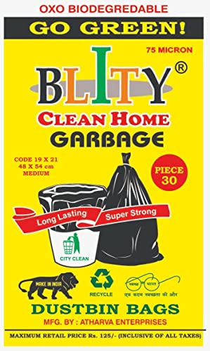 BLITY Garbage Bags (Medium) Size 19 X 21 inch | 240 Pcs Dustbin Bags Plastic (Medium) | 8 Packets of Garbage Bags Black | 30 Pcs Medium Size Garbage Bags Plastic in Each Packet-Plastic Bags