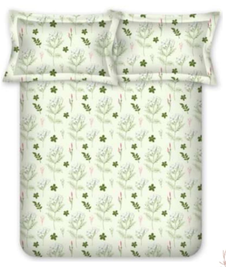 Bombay Dyeing King Size Cotton Bedsheet, 164 TC, Size:274 x 274 cm, Floral Print, Green