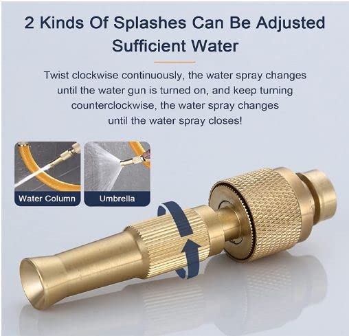 SeCro Adjustable Pure-BRASS Water Spray Nozzle 1/2”, Brass Fitting Set, for Hand Watering Garden Plants Lawn Washing Cars and Showering Pets Fittings.