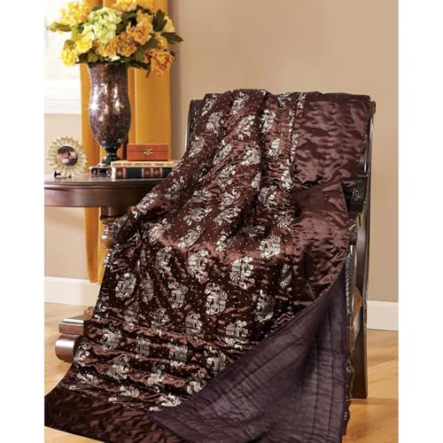 fashhub Rajasthani Cotton Filled Light Weight Silk Soft Jaipuri AC Quilt Dohar Over All Floral Print Design Blankets for Home (85x100 Inch,Brown Elephant Print, Double Bed)