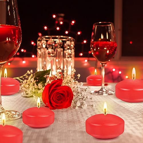 3inch White Floating Candles, 12/36PACK 13-15Hours Unscented Dripless Wax for Cylinder Vases, Centerpieces at Wedding, Birthday,Party, Pool, Holiday (36PACK, Red)