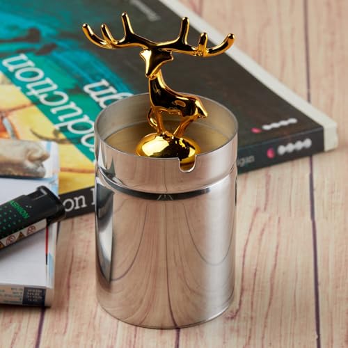 Ashtray,Moose Ashtray, Stainless Steel Home Ash Tray Set with Lid for Cigarettes, Cool Ashtray for Outside and Indoor Use, X-Large, Set of 1 (11487)