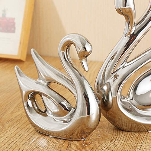 Anding Creative Home Decoration Ceramic Animal Statue Decoration Crafts Swan Lover (LY1269-Silver) Sculpture Souvenir Gift