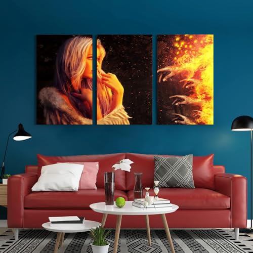 GADGETS WRAP Canvas Gallery Wrap Framed for Home Office Studio Living Room Decoration (3Part, 14x27inch Each) - Fire Souls