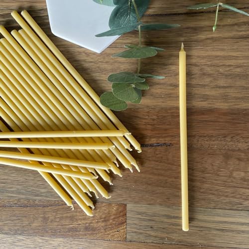 50 x Pure Beeswax Candles Hand Dipped, Meditation/Prayer Beeswax Tapered Candle, Taper Candle, 7mm x 220mm Australian Made Beeswax Candles