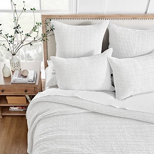 Levtex Home - Mills Waffle - King Quilted Bedspread Set - Bright White Cotton Waffle - Bedspread Size (120 x 104in.), Sham Size (36 x 20in.)