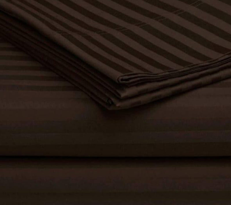 MUKESH HANDICRAFTS Cotton Striped 300 Tc Single Bedsheet/Flat Sheet with 1 Pillow Covers -60x90 inch (Chocolate Brown)