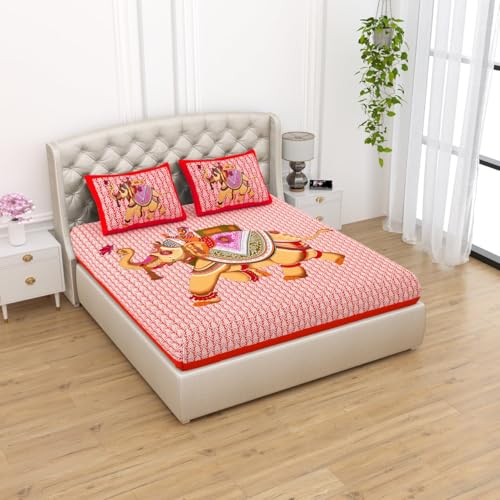 Shivanshi 100% Cotton Double Printed Flat Bed Sheet with 2 Pillow Covers Soft Feel Skin (235CM X 210CM) (Red)