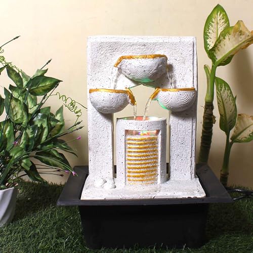 Art N Hub Modernart Diya Tabletop Waterfall Fountain Decorative Gift Items for Home and Office Garden Decoration Items | Home Inauguration Gift Items (30 x 24 x 41 CM | Dotted White Golden)