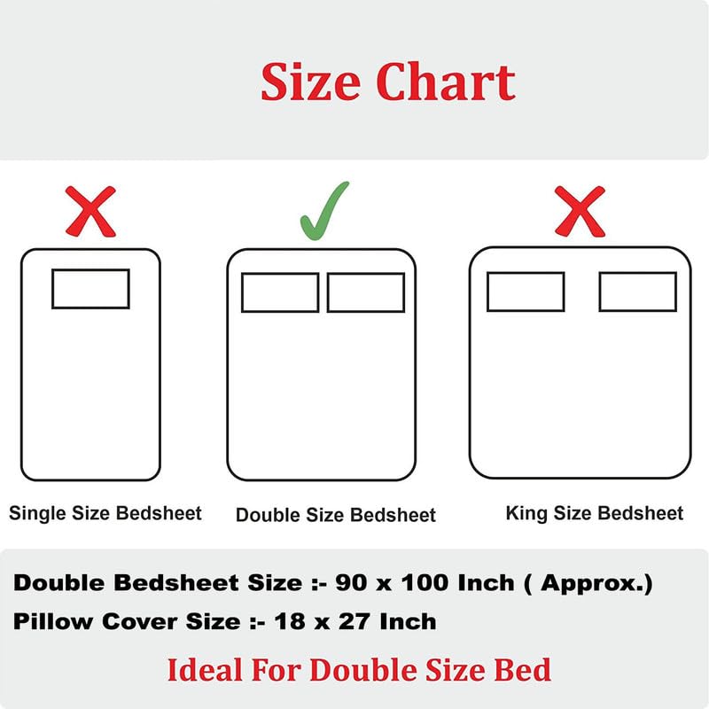 Ship Smart Soft, Cosy and Light Weight Printed 300 TC 100% Cotton Double Bedsheet/Flat Sheet with 2 Pillow Covers for Double/Queen Size Bed, Size 90x100 Inches, Colour : Multicolour1