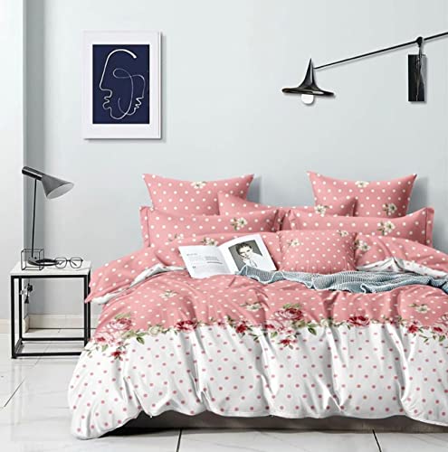 The Divine Elastic Fitted Premium Coton Bedsheet 72 X 78 Inch || Multicolor (1(Temp) FittedPinkDot_23-Pink)