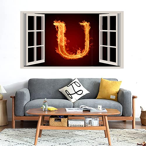 GADGETS WRAP Printed Wall Decal Sticker Fake Window Style Decal (90cm x 50cm) - U Letter Fire