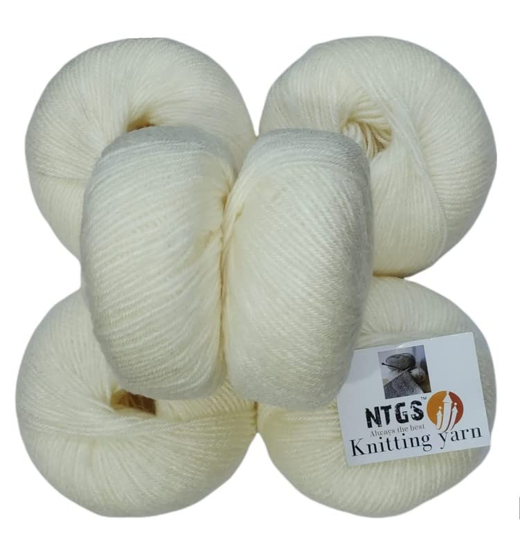 NTGS Baby Soft 100% Acrylic Wool (Off White) (8 PC)4 ply Wool Ball Hand Knitting Wool/Art Craft Soft Fingering Crochet Hook Yarn, Needle Knitting Yarn Thread Dyed Shade no-11