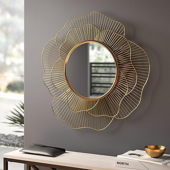 Siabak Creativo Metal Modern Design & Handmade Mirror Waterproof Durable Wall Mirror for Home Office & Bathroom (Floral)