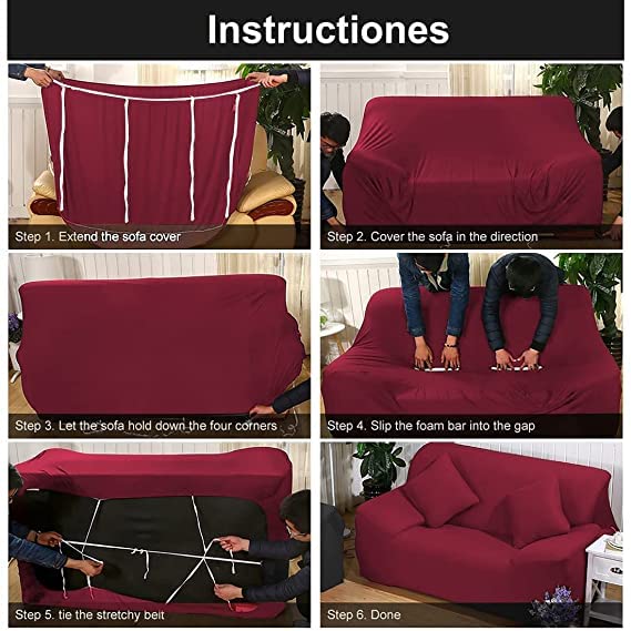 Gifts Island® Sofa Cover 3 Seater and 2 Seater Fully Covered Universal 5 Seater Sofa Cover Non-Slip Sticky Elastic Stretchable Couch Sofa Set Slipcover Protector for (3+1+1 Seater), Maroon Solid Plain