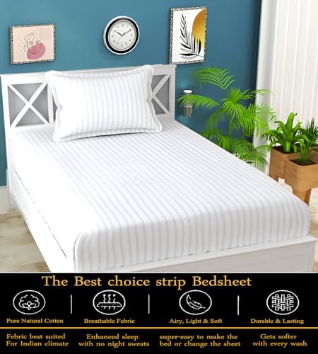 STARNSTYLE 220 Cotton Feel Glace Cotton 1 Single Bedsheet with 1 Pillow Cover (90X60 Inch) White