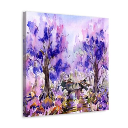 GADGETS WRAP Canvas Gallery Wrap Framed for Home Office Studio Living Room Decoration (17x17inch) - Purple Trees Painting