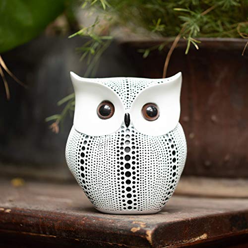 ARTCONAL Owl Statue Bird Gift Black and White Polka Dot Decor Garden Patio Living Room Home Shelf TV Table Décor Party Holiday (White)