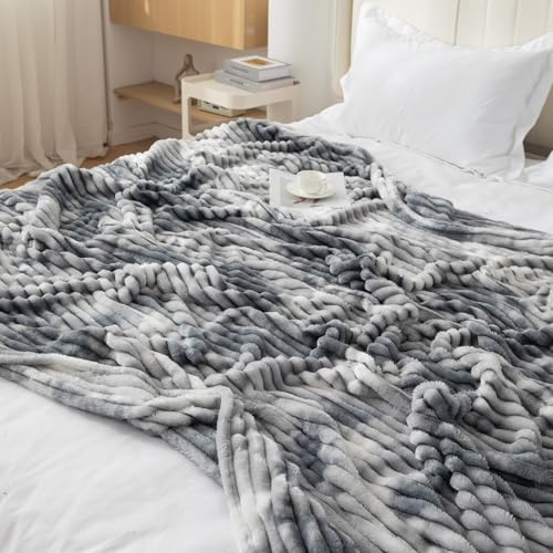 HOKIPO 220 GSM Gradient Flannel AC Throw Blanket Double Bed Queen, 200x230 cm / 6.5x7.5 feet, Grey (AR-5260-GRY)