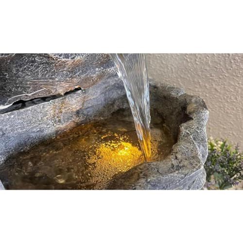 Shawshank 40 Inch Long 5 Tier Stone Rock Effect Spiral Sandstone Fiber Fountain for Living Room Home Decor Garden Patio Deck Porch with LED Lights and Water Pump