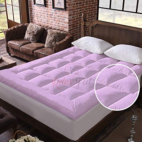 Relaxfeel 600 Gsm Microfiber 5 Star Cotton Single Bed Soft Waterproof Quilted Mattress Topper/Padding for Comfortable Sleep - Pink - Twin Size - 48 Inche X 75 Inche