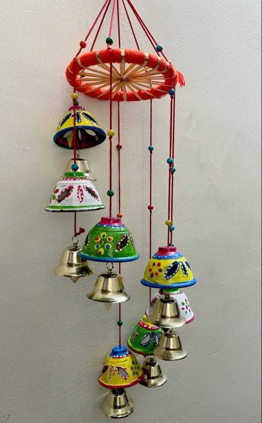 SPHINX Rajasthani Handcrafted Wall/Door Hanging Chandeliers/Wind-chime with Bell Multicolour (Height approx. 68cms/26.7 inches) - 1 piece