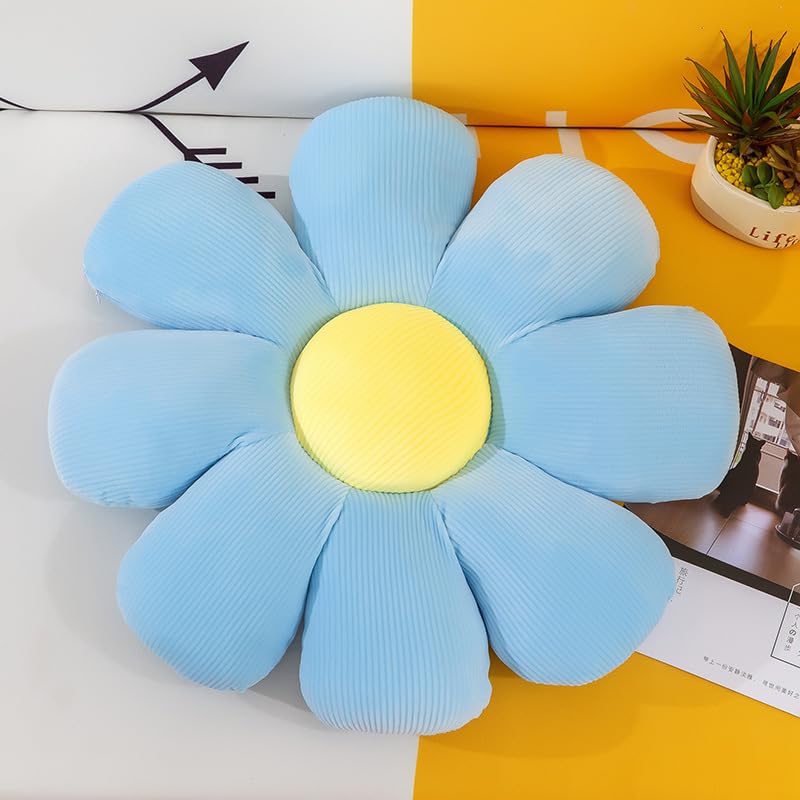 RVA Sunflower Cushion Floor Pillow Flower Shape Cushion Cute Seating Pad Sunflower Chair Cushion Throw Pillow for Home Decoration for Bed Couch Chair Car Office (Pack of 2) (35 Cm) (Blue)