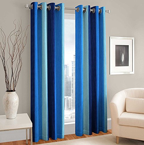 Purav Light Curtain Combo 9 Feet Long (1 Piece Leaf and 1 Piece Texture) - Aqua, 2 Piece