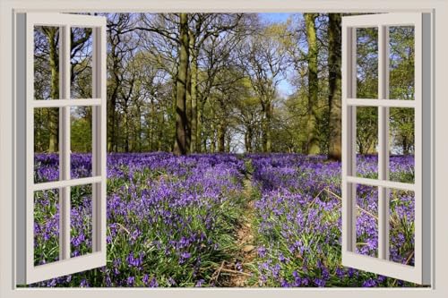 JVERF - JZZA31019 United Kingdom Spring Forests Campanula Felley| Self-Adhesive Open Window Wall Sticker